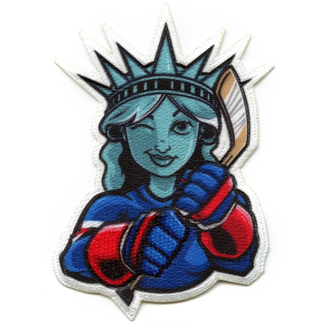 New York Hockey Lady Liberty Mascot Patch Parody Embroidery Iron on