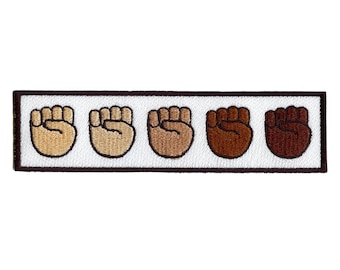 Patch bordado termocolante com punhos cerrados e ícone de emoticon de solidariedade, apoiando o movimento BLM (Black Lives Matter) AE5