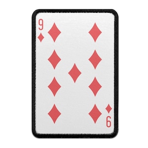 Nine of Diamonds Playing Card Foto Patch Red Gamble Embroidered Iron On AB5