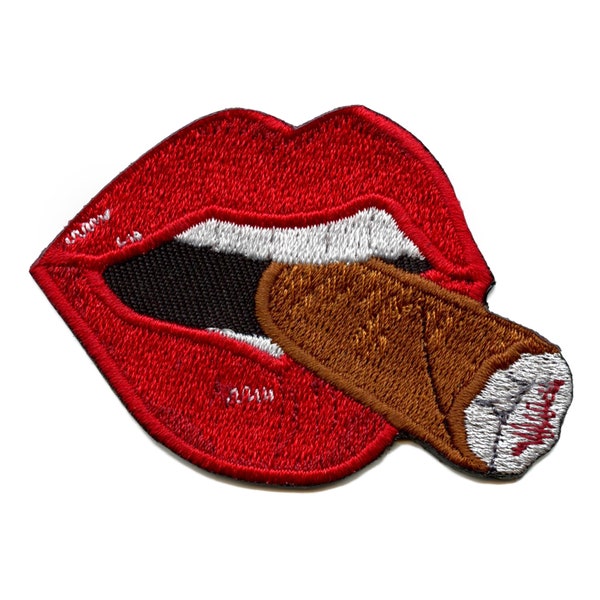 Red Lips Smoking Cigar Patch Stogie Mouth Embroidered Iron On AC7