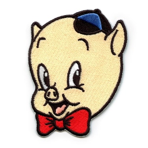 Official Porky the Pig Patch Smiling Head Embroidered Iron On BA6