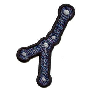May include: An embroidered iron-on patch depicting the constellation of Cassiopeia in a blue, purple, and pink color scheme. The patch is outlined in black and features white stars.
