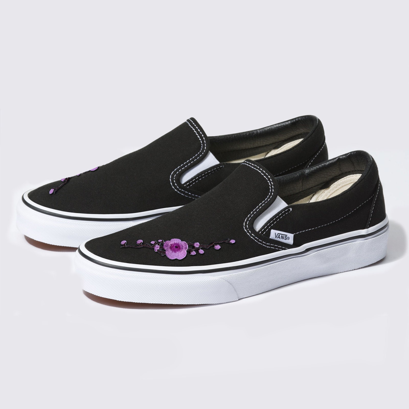Buy Black Slip on Purple Cherry Blossom Custom Handmade Slip on
