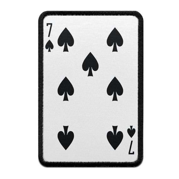 Seven of Spades Playing Card Foto Patch Black Gamble Embroidered