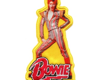 Écusson David Bowie Glam Pose officiel brodé à repasser, icône de la musique glam rock, pour veste ou sac à dos.