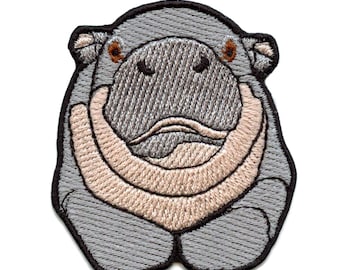 Hippo Front Face Patch African Animal Mammal Embroidered Iron On Patch CF5