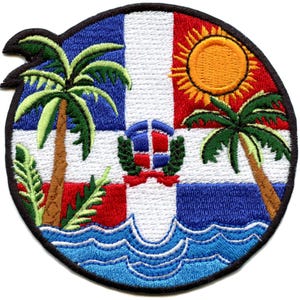 Parche bordado termoadhesivo de la cultura del oasis tropical de República Dominicana (AC1)