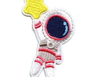 Pink Astronaut Holding Star Patch Outer Space Fly Embroidered Iron on ...