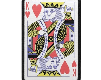 Toppa ricamata con carta da gioco "Re di cuori" da stirare, colore rosso, AB5