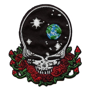 Grateful Dead Space Your Face Patch Skull Roses Embroidered Iron On EG4