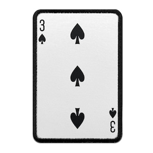 Three of Spades Playing Card Foto Patch Black Gamble Embroidered Iron On AA5