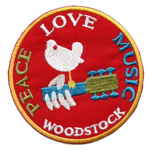 Woodstock Peace Love Music Duve Patch Broderad Stryk-på Hippie Festival 1969 Rockmusik Jacka Ryggsäck Patch