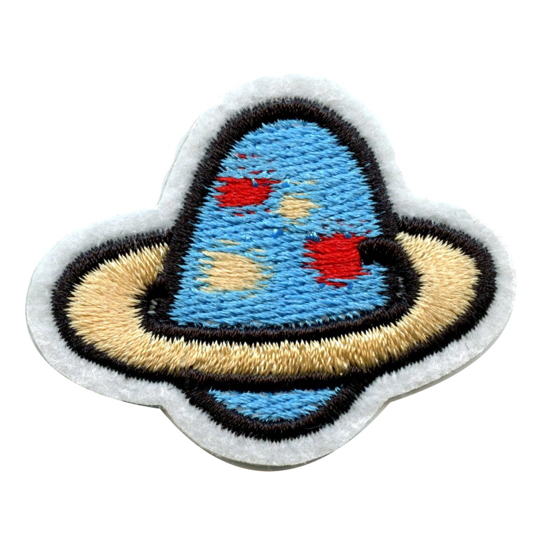Blue Planet With Ring Patch Outer Space Embroidered Iron on Small EE3 ...