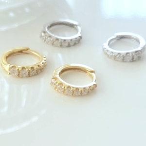 Mini higgie hoop, huggie Hoop with graduated cz, Huggie Hoop, Gold and Silver
