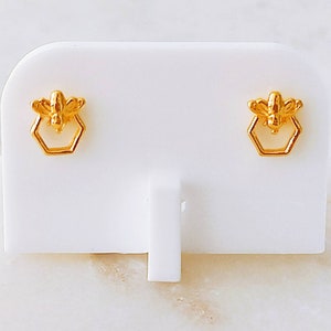 24k Gold Plated Bee Earrings/ 925 Sterling Silver/Bumble Bee & Honeycomb Stud/birthday Gift for Her/Bee Studs/Mothers Day Present for Wife