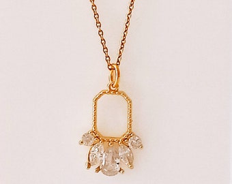 Bridgerton Crystal Pendant Necklace, 24k Gold Plated Sterling Silver Chain