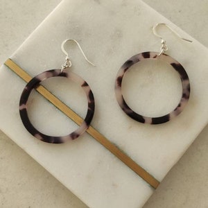 Big Acetate Hoops with Sterling Silver Fish hook&#39;s,Statement earrings,acrylic earrings,Normal people, delicate earrings with black detail