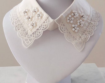 Collier perlé, faux col avec strass et ornements de perles, plastron de col, col claudine amovible, faux plastron de col, inspiré Rbg