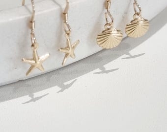 Gold Filled Starfish/Seashell Dangle Earrings – Coastal Jewelry