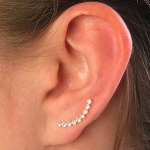 Silver ear climbers, cubic zirconia ear crawlers, with sterling silver. Mothers day gift, gift for her, ear climber