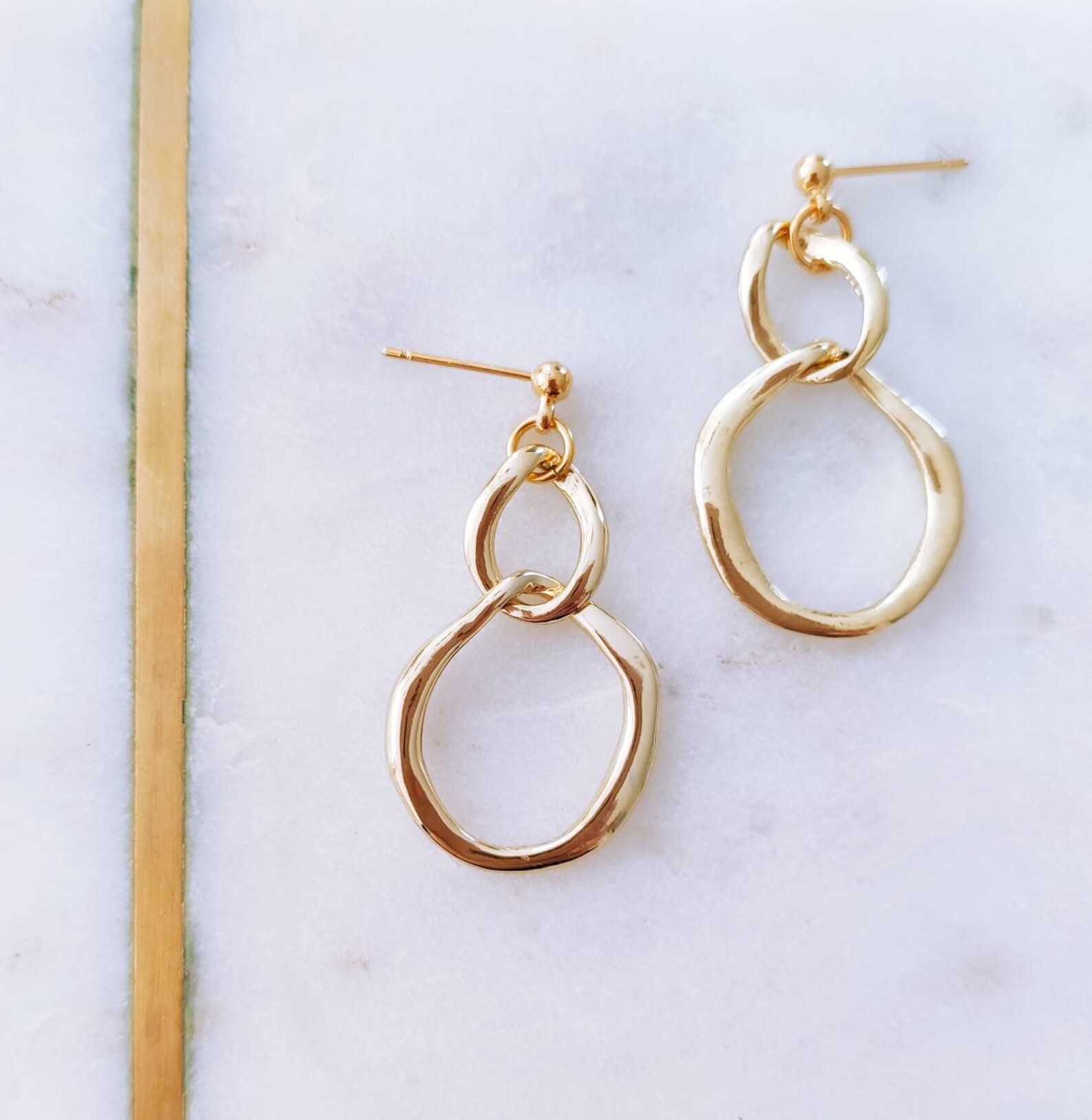 Double Ring Chain Earrings Chain Earrings Drop Earrings Etsy