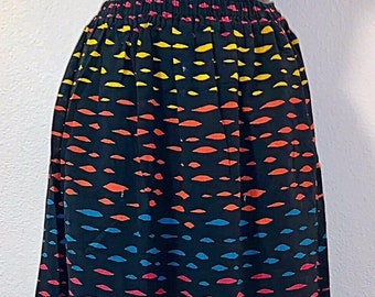 Vintage 80's Retro Rare RODIER PARIS Falda colorida Negro y colores del arco iris sz 40