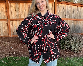 80s Streetwear Oversized Button Down Cotton Abstract Print Shirt by Lady Lewis Los Angelos One Size