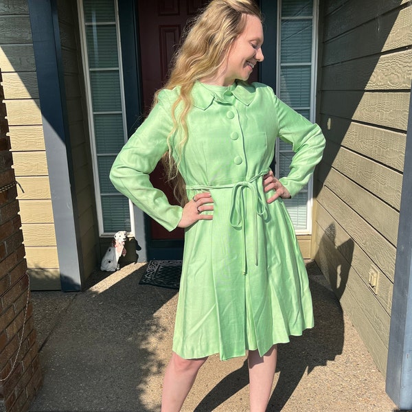 60s MOD Mint Green EMMA DOMB Dress / Coat Set - Vintage 1960s Dress size 14