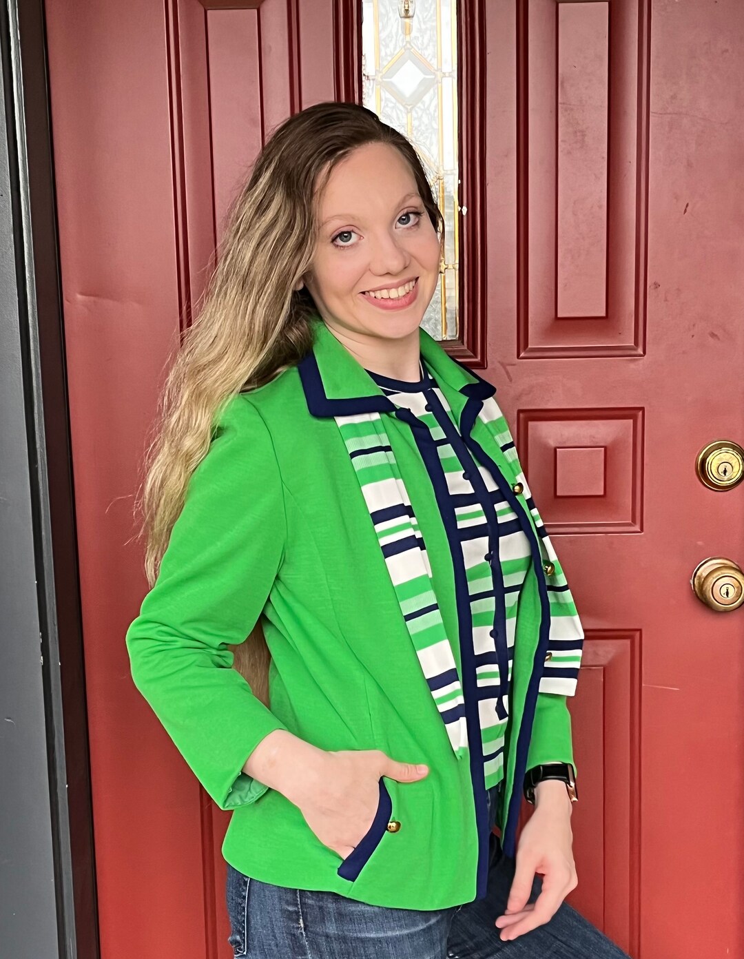 60s MOD Green Cardigan Crop Jacket Set From Nordstroms MOD Green