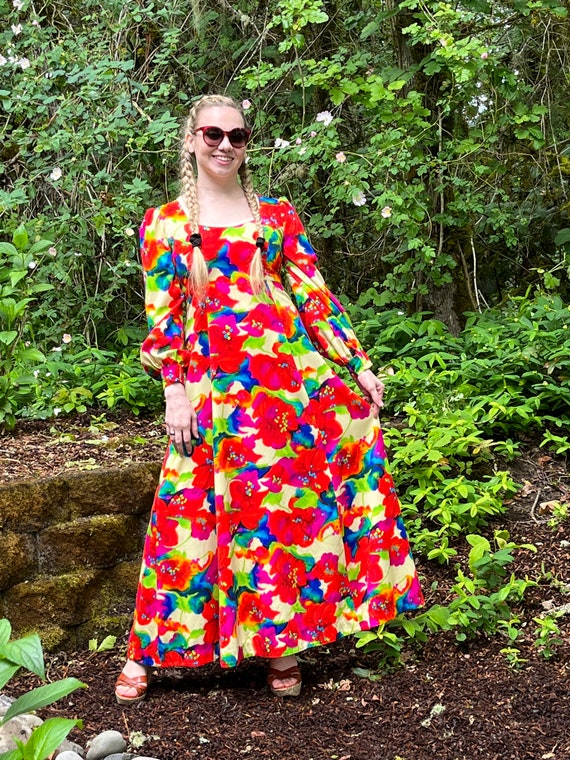 70s Rainbow Color Amazing Maxi Dress, OOAK Psyche… - image 10