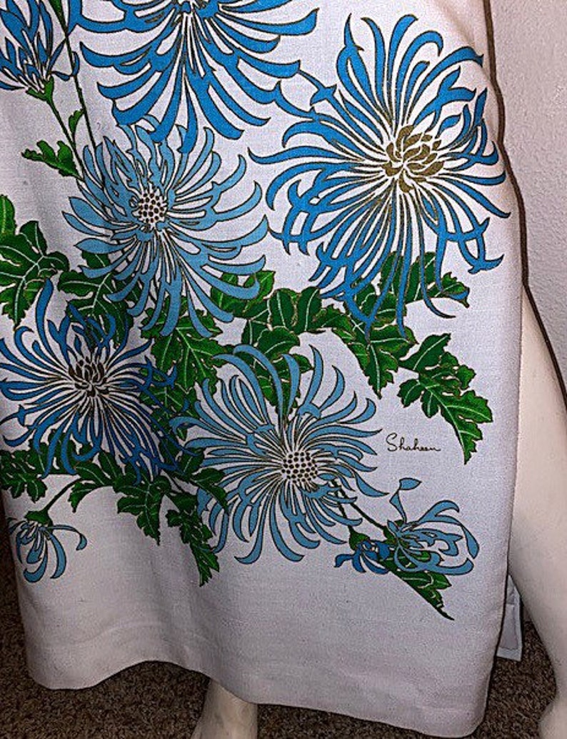 60\u2019s ALFRED SHAHEEN Maxi Skirt,Hawaiian Maxi Skirt Blue Floral Print ML Signed Vintage SHAHEEN Skirt