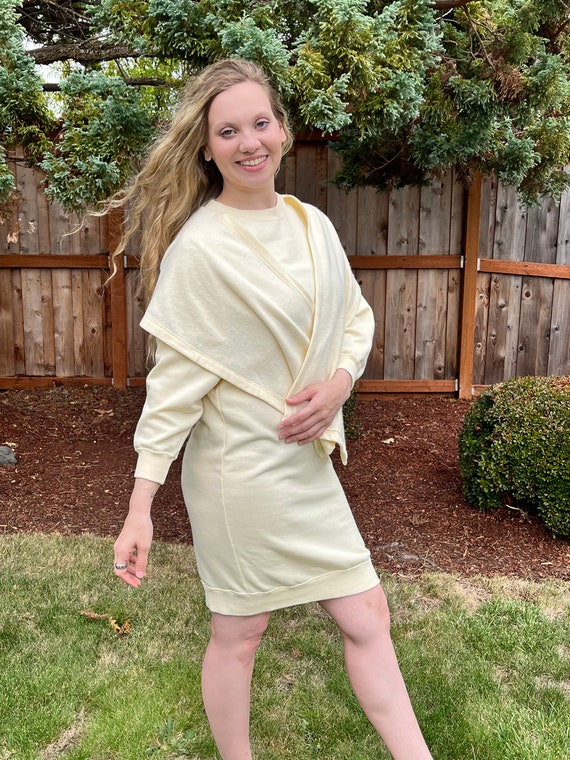 80s ESPIRT SPORT Hooded Sweater Dress, Pale Yello… - image 3
