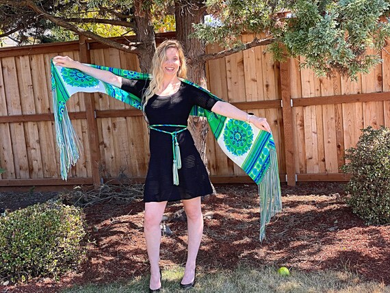 60s MOD Wrap Shawl,Long Fringe “Pucci” Print, Matc