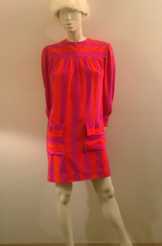 80s ADELE SIMPSON Silk Mini Dress ~ Stunning Strip