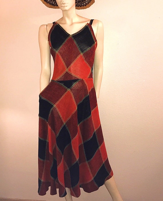 Rare 40s JOSET WALKER Halter Dress,Backless Plaid