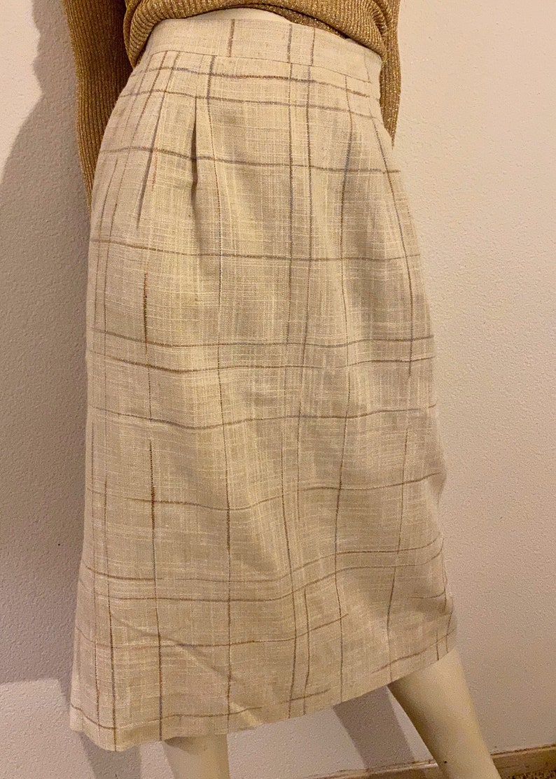 80s CHRISTIAN DIOR Separates Linen Pencil Skirt, Cream Linen Tweed size 6 in Excellent Condition and Pockets image 2