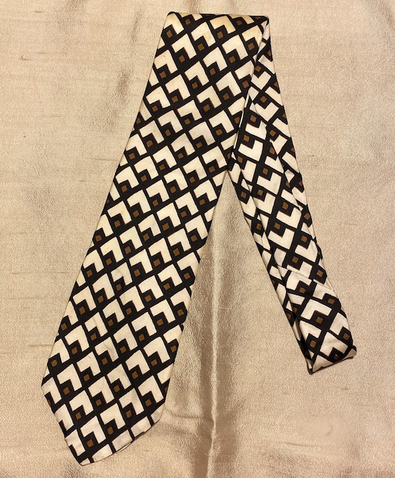 60s LANVIN Tie, Silk MOD Geometric Stripe Tie, Bla