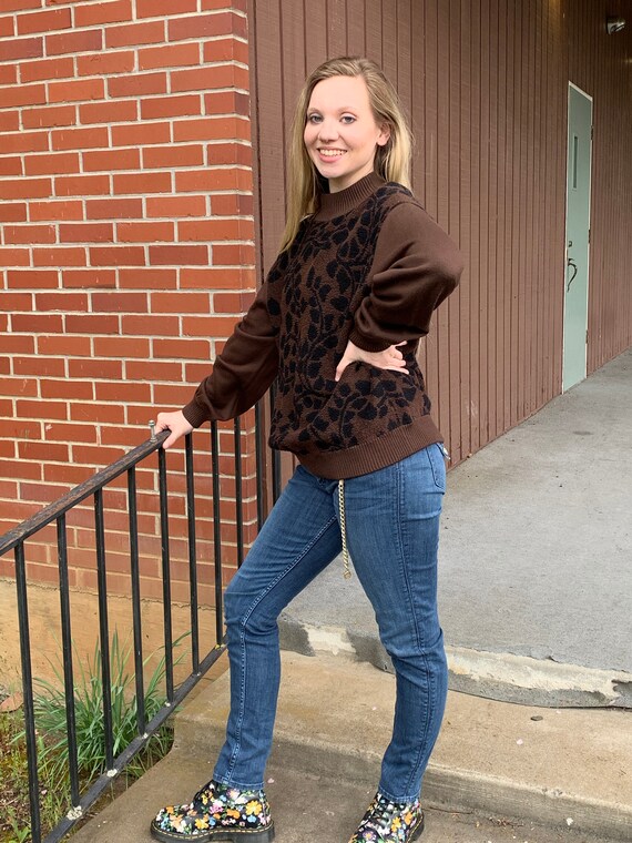 80s St John Collection Sweater, St John by Marie Gray Size Large Fuzzy Oversized Brown Chenille Sweater