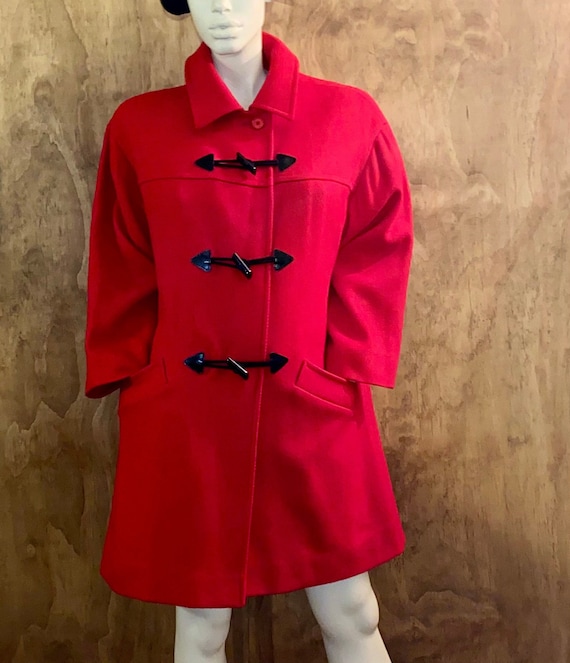 70s PENDLETON Red Wool Coat - Toggle Button Swing 