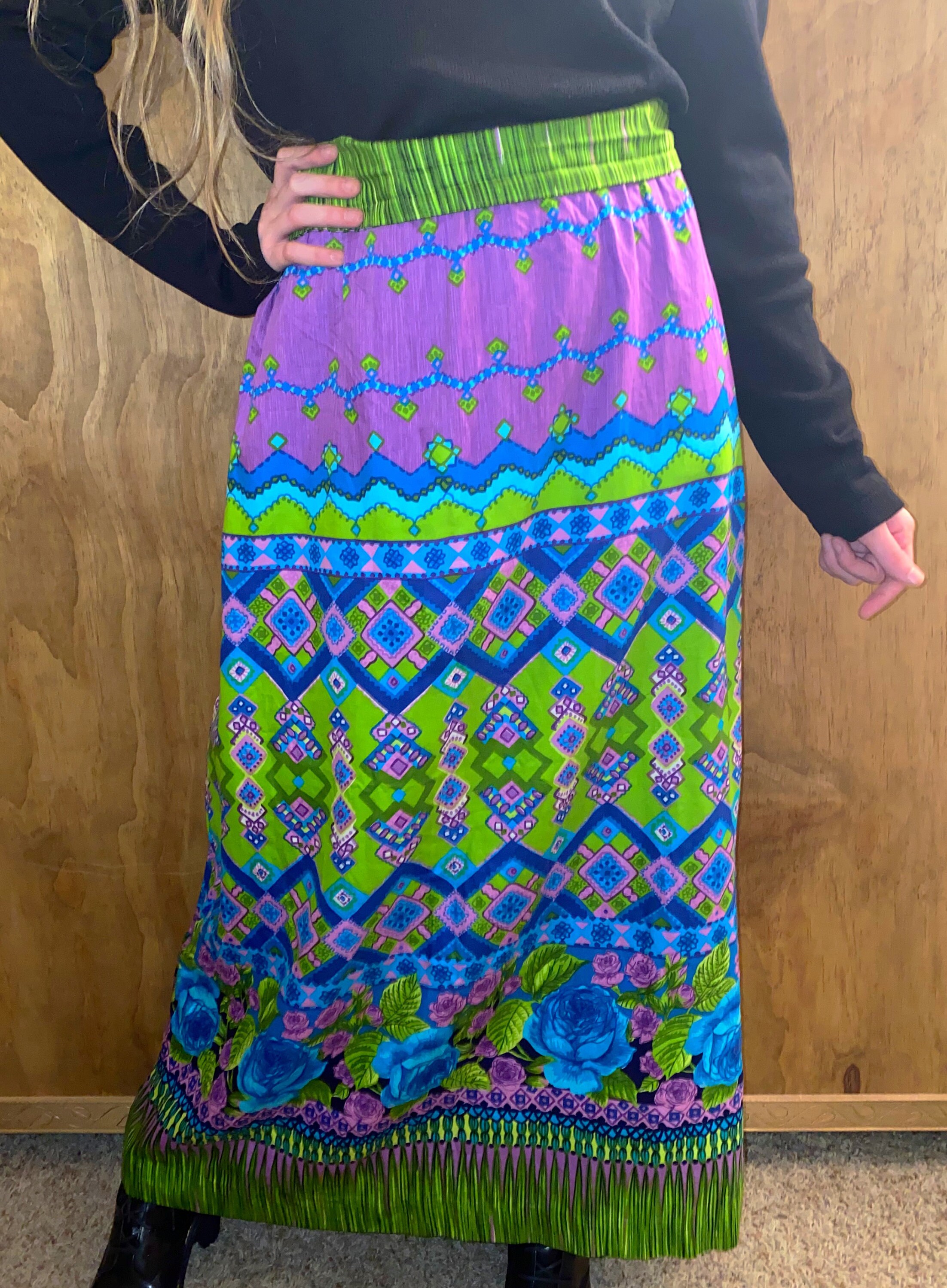 60s MOD Maxi Skirt Bright Colorful Print Skirt Full Length | Etsy