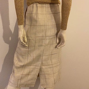 80s CHRISTIAN DIOR Separates Linen Pencil Skirt, Cream Linen Tweed size 6 in Excellent Condition and Pockets image 6