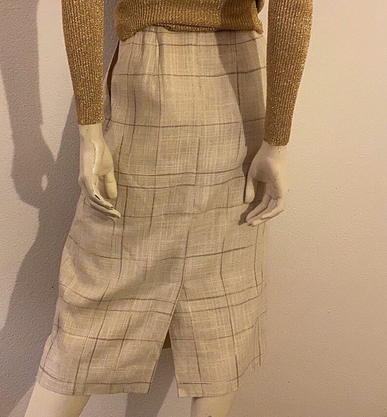 80s CHRISTIAN DIOR Separates Linen Pencil Skirt, Cream Linen Tweed size 6 in Excellent Condition and Pockets image 6