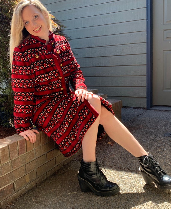 60s DAVID OW Wool Velvet Tapestry Coat Jacket Tren