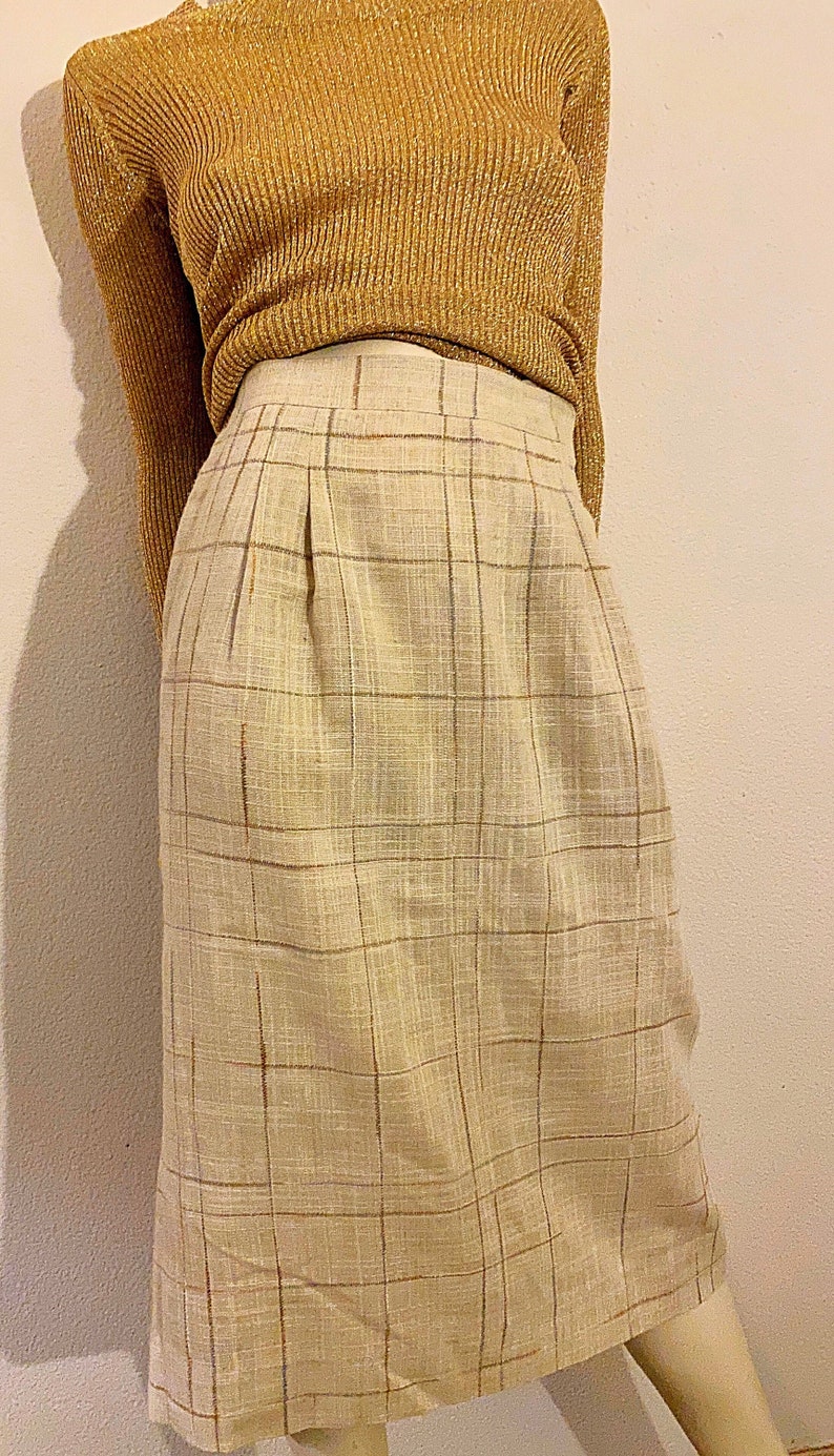 80s CHRISTIAN DIOR Separates Linen Pencil Skirt, Cream Linen Tweed size 6 in Excellent Condition and Pockets image 1