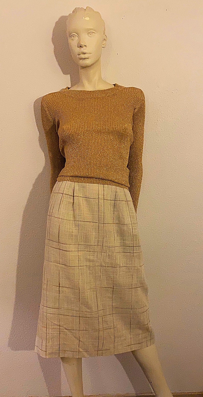 80s CHRISTIAN DIOR Separates Linen Pencil Skirt, Cream Linen Tweed size 6 in Excellent Condition and Pockets image 5