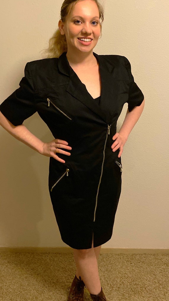1980s AMEN WARDY Dress Made in France Black Silver