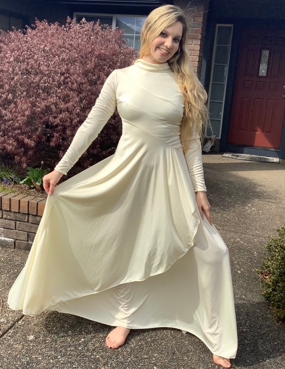 60s Long White MOD Jersey Dress, Long Sleeve All … - image 2