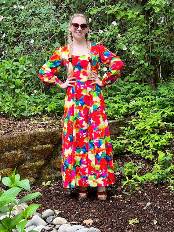 70s Rainbow Color Amazing Maxi Dress, OOAK Psyche… - image 7