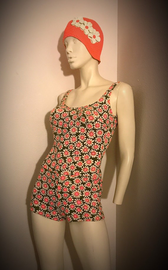 50s CATALINA Swimsuit, Flower Print Pinup Rockabil