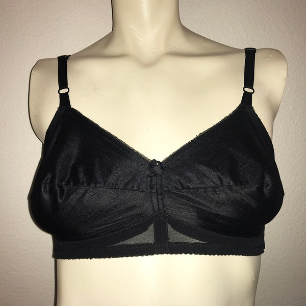 70s Black Bra by VAN RAALTE size 38B Unpadded Lightly Lined Solid Black Vintage Bra